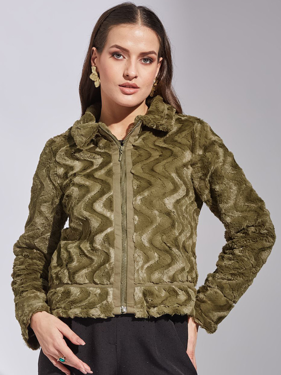 Latin Quarters Women Spread Collar Solid Casual Parka Jacket