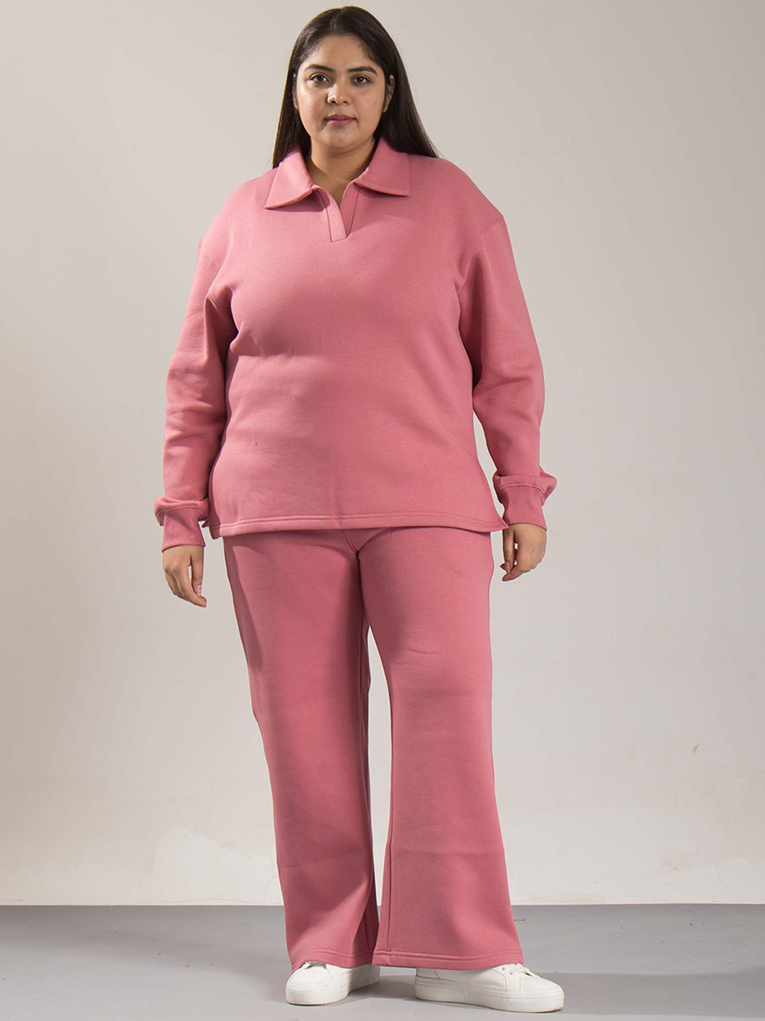 ONEWAY Women Plus Size Polo Collar Mid Rise Tracksuit