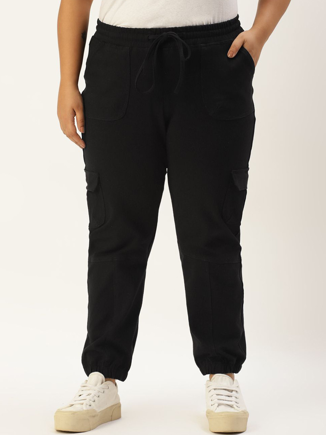 theRebelinme Women Smart High-Rise Easy Wash Pleated Plus Size Cargos Trousers