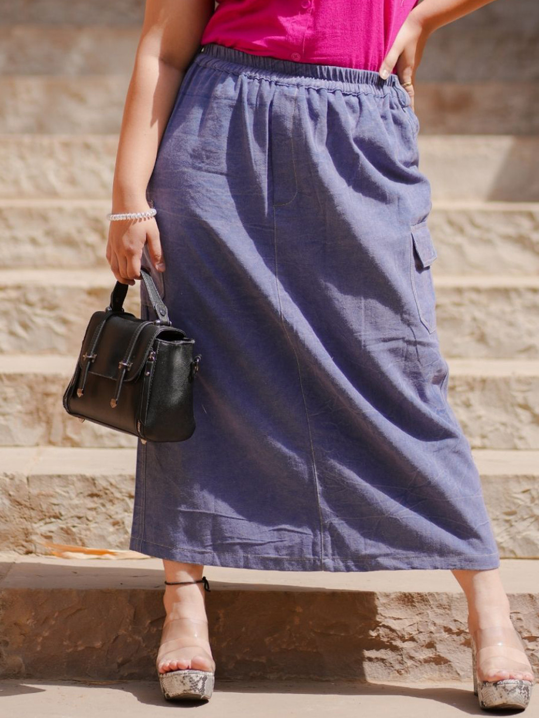 SASSY SAJJA A-Line Stone Washed Maxi Skirt