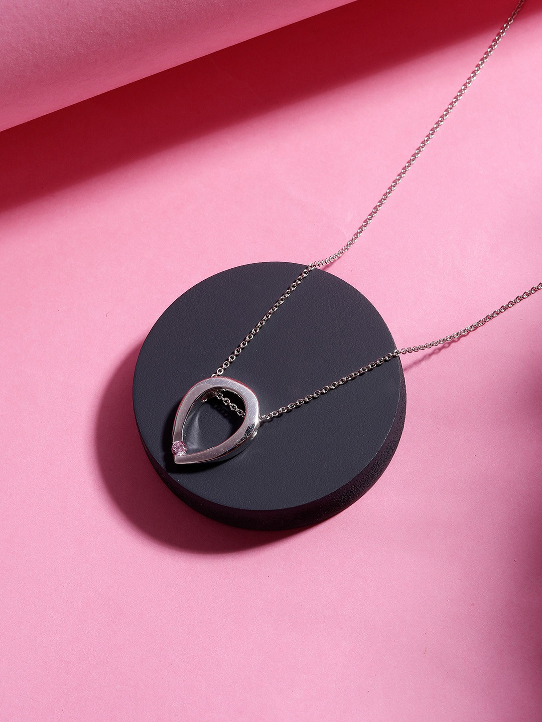 DIAVO 925 Sterling Silver Rhodium-Plated Cubic Zirconia Oval Pendant