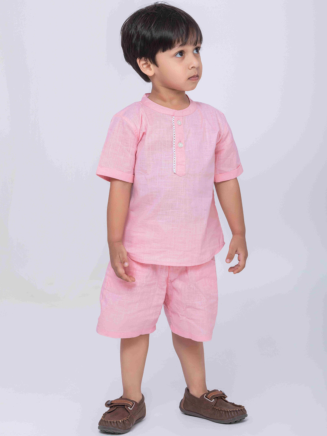MASU LIVING Boys Linen Shirt And  Shorts With Bow-Tie