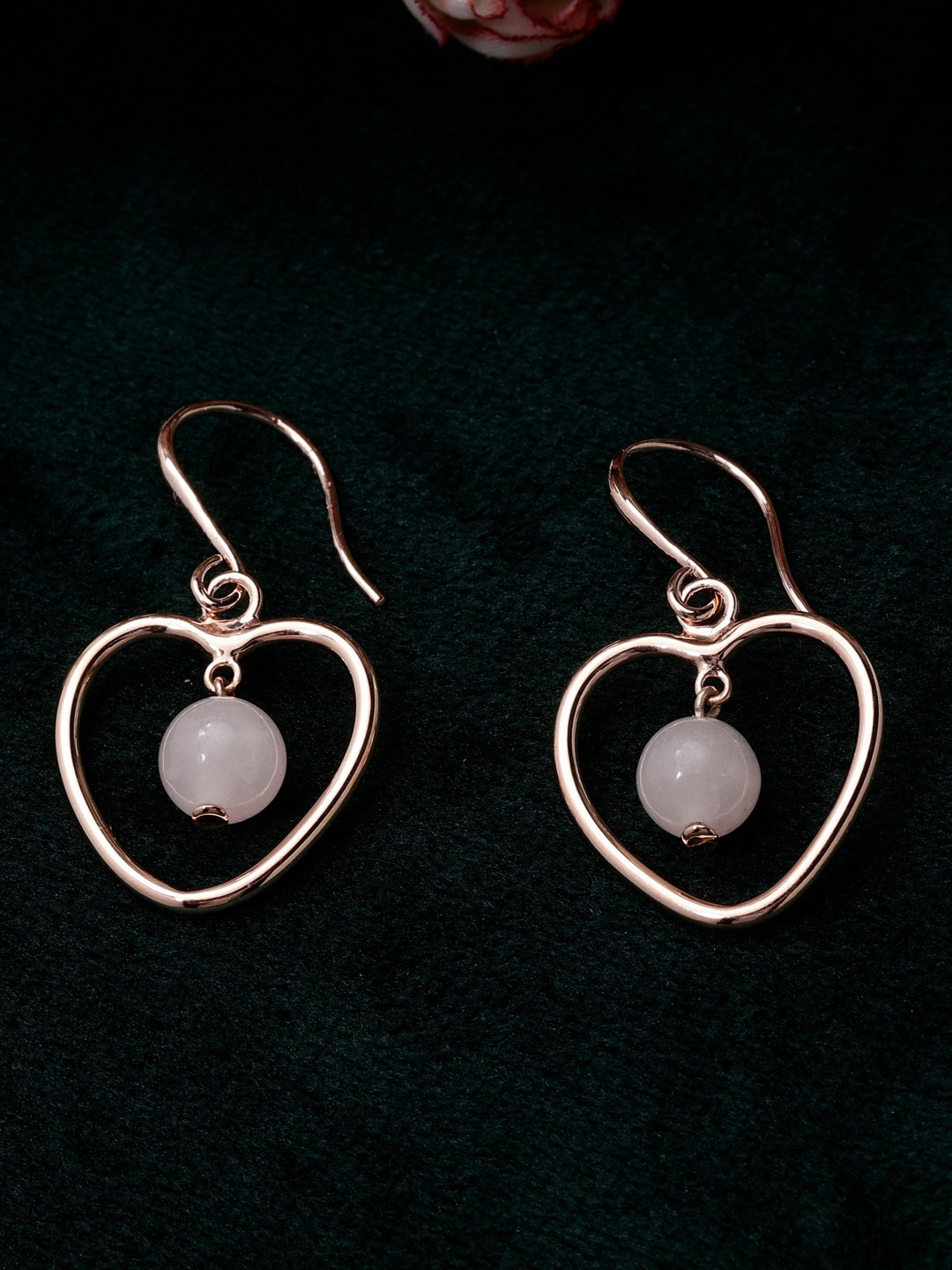 DIAVO Rose Gold-Plated 925 Sterling Silver Heart Shaped Quartz Drop Earrings