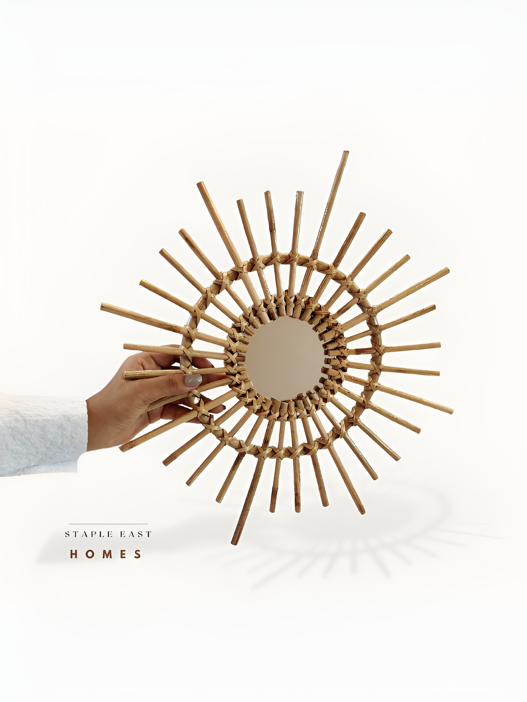 STAPLE EAST Brown Rattan Sunburst Mirror