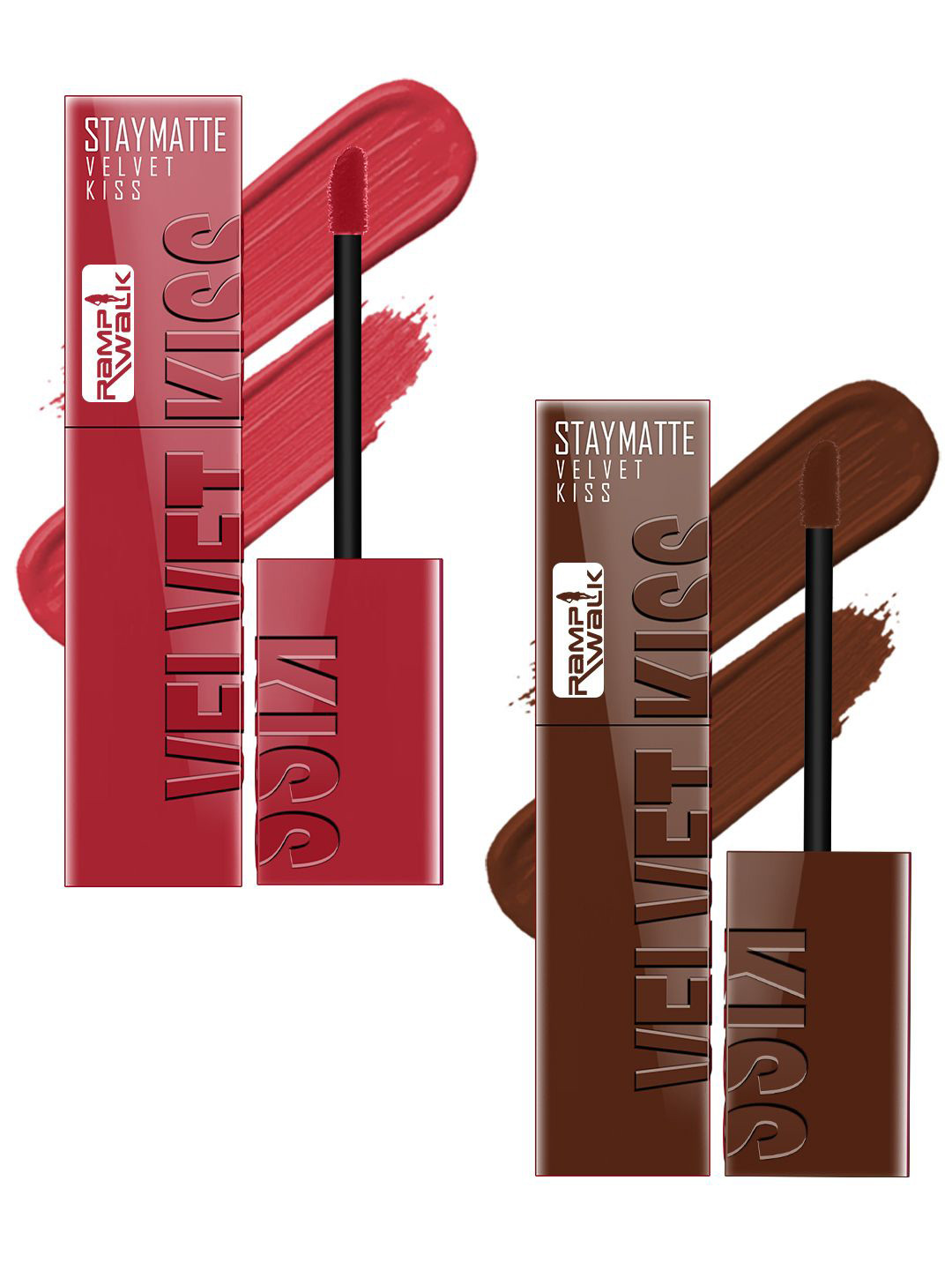 Ramp Walk Set Of 2 Velvet Kiss Liquid Lipstick 3.5 ml Each - Matte Red-Dark Brown