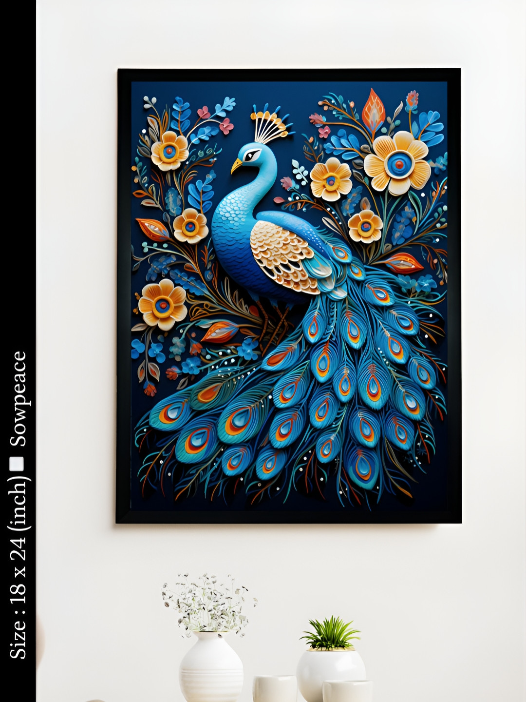 SOWPEACE Blue & Yellow 1 Piece Canvas Birds and Animals Wall Paintings