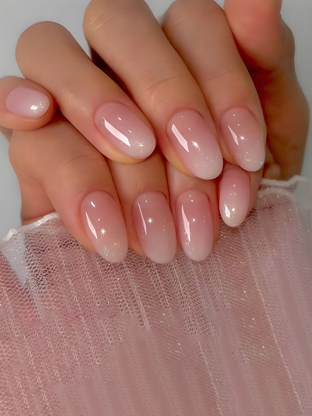The Pink Truck Set of 24 Oval Ombre Design Artificial Reusable Nail With Glue