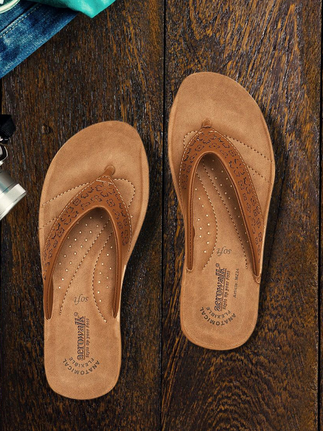 Aerowalk Women Laser Cuts T-Strap Flats