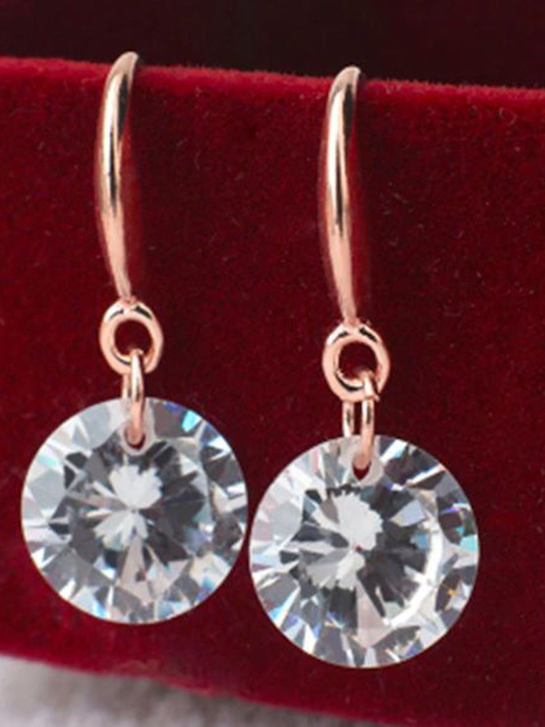 Nilu's Collection Rose Gold-Plated CZ & Crystal Stone Studded Light Weight Drop Earrings