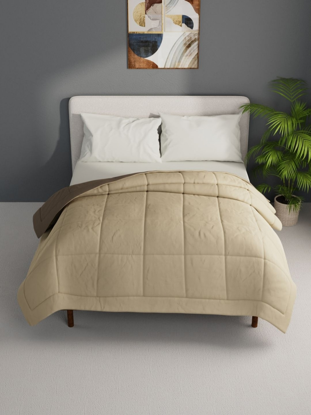 BIANCA Khaki & Beige Microfiber AC Room Double Bed Comforter