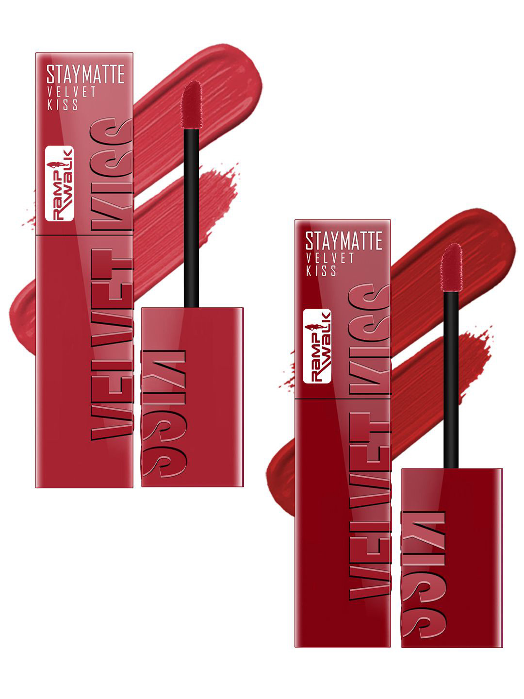 Ramp Walk Set Of 2 Velvet Kiss Liquid Lipstick- 3.5 ml Each- 1 Matte Red - 12 Cherry  Red