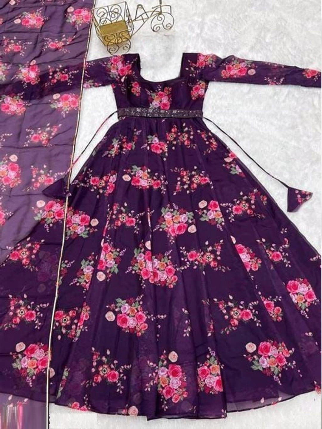 Krunal Raiyani Women Floral Printed Fit & Flare Maxi Ethnic Dresses