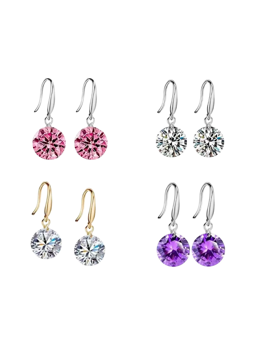 Nilu's Collection Set Of 4 Silver-Plated Contemporary Cubic Zirconia Drop Earrings