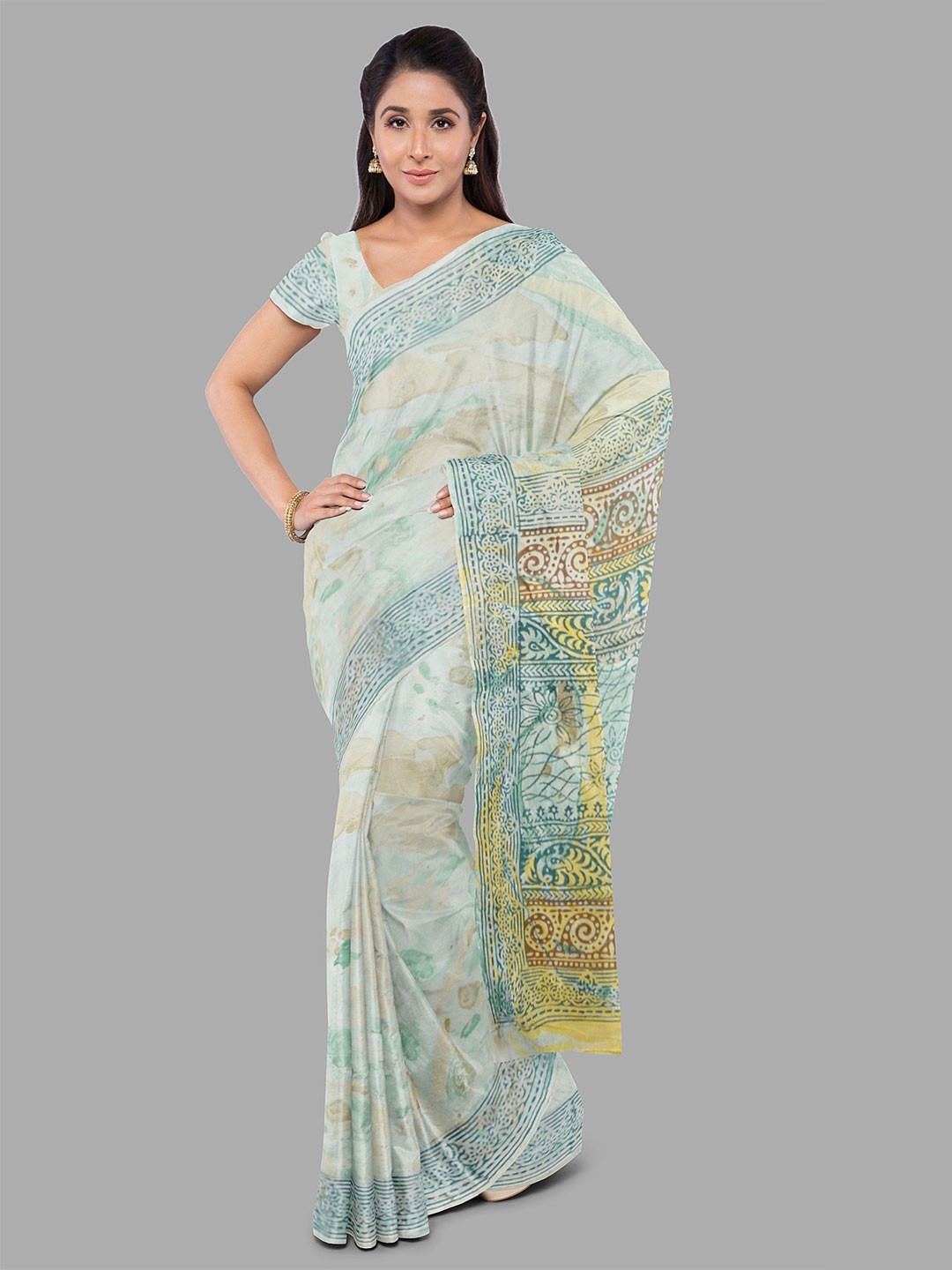 The Chennai Silks Tie and Dye Pure Cotton Muga Saree