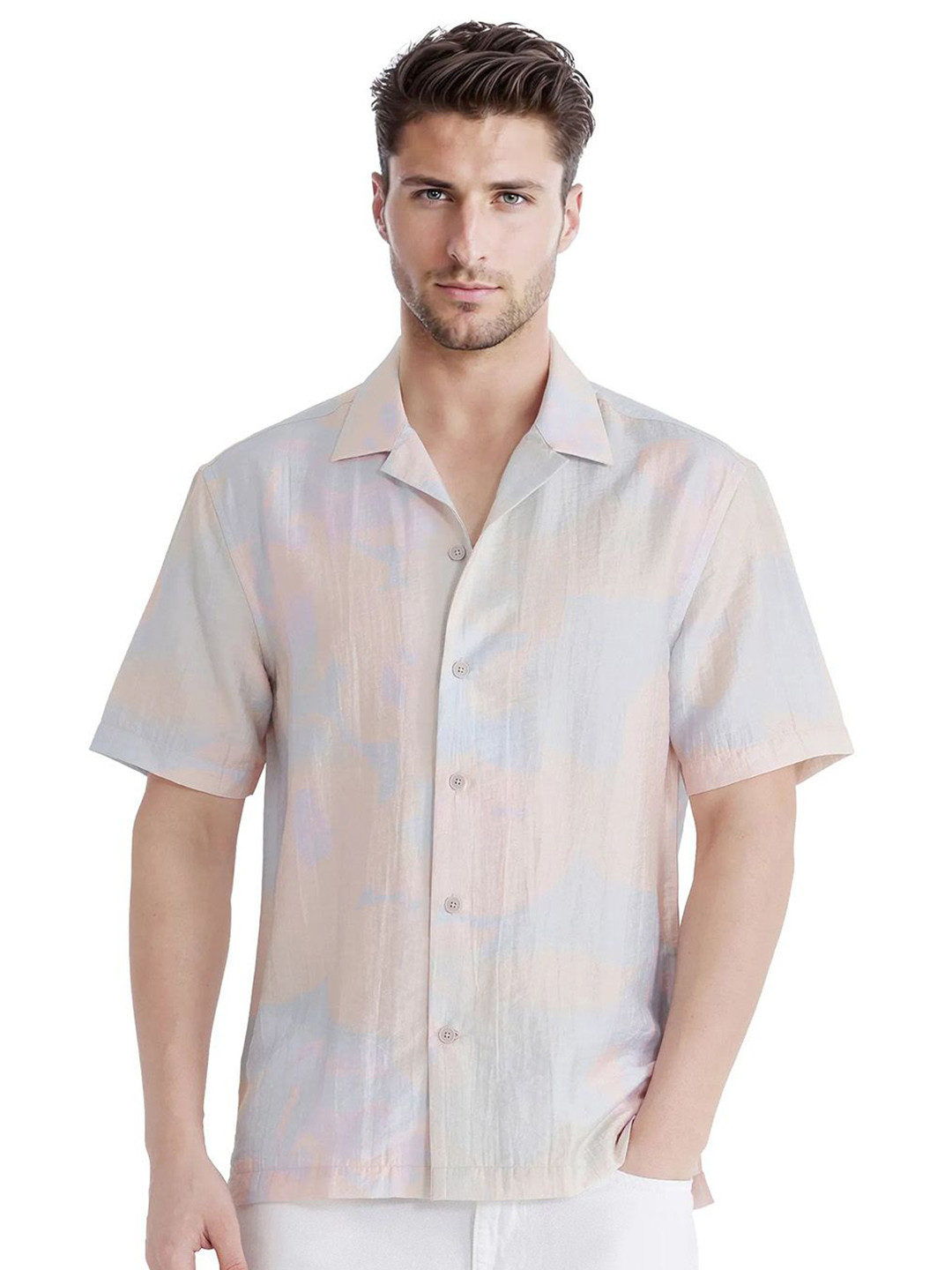 RARE RABBIT Men Comfort Fit Cuban Collar Dyed Casual Regular Fit Shirt