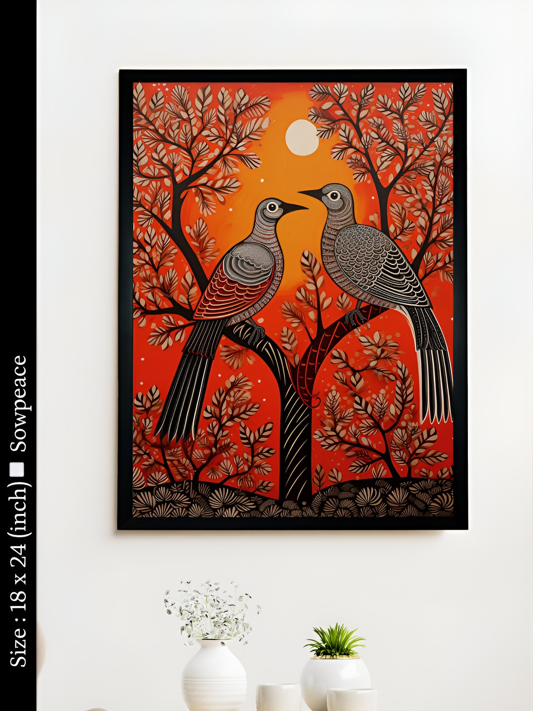 SOWPEACE Black & Red 1 Piece Canvas Birds and Animals Wall Photographs