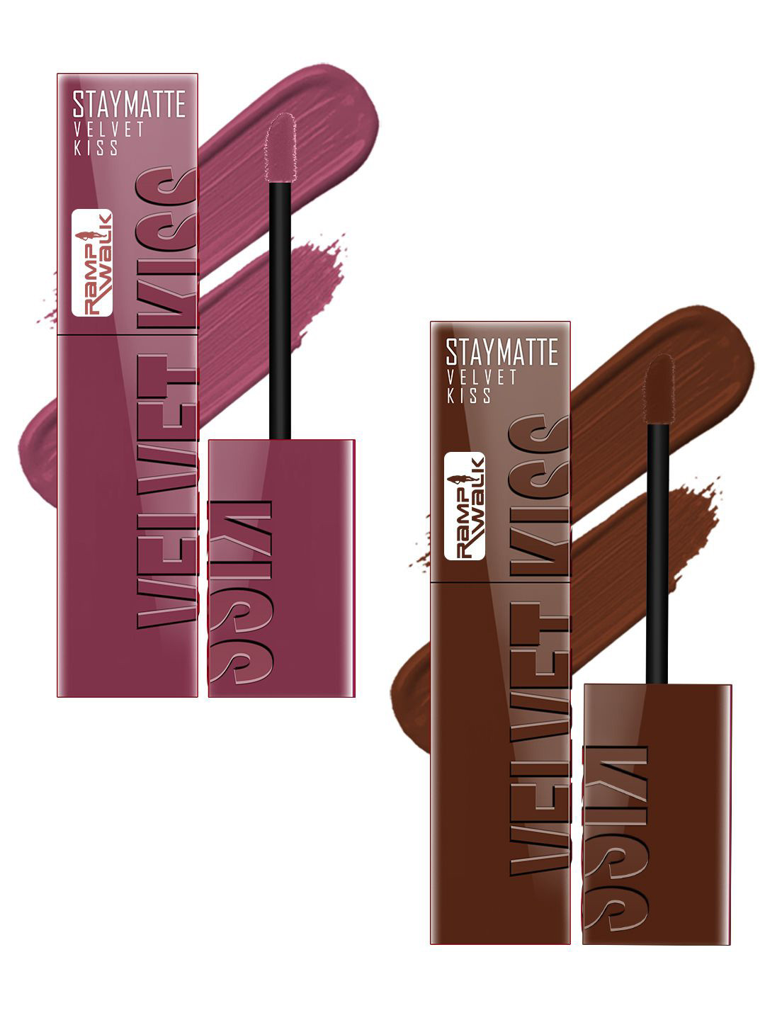 Ramp Walk Set Of 2 Velvet Kiss Liquid Lipsticks 3.5 ml Each - Light Mauve-Dark Brown