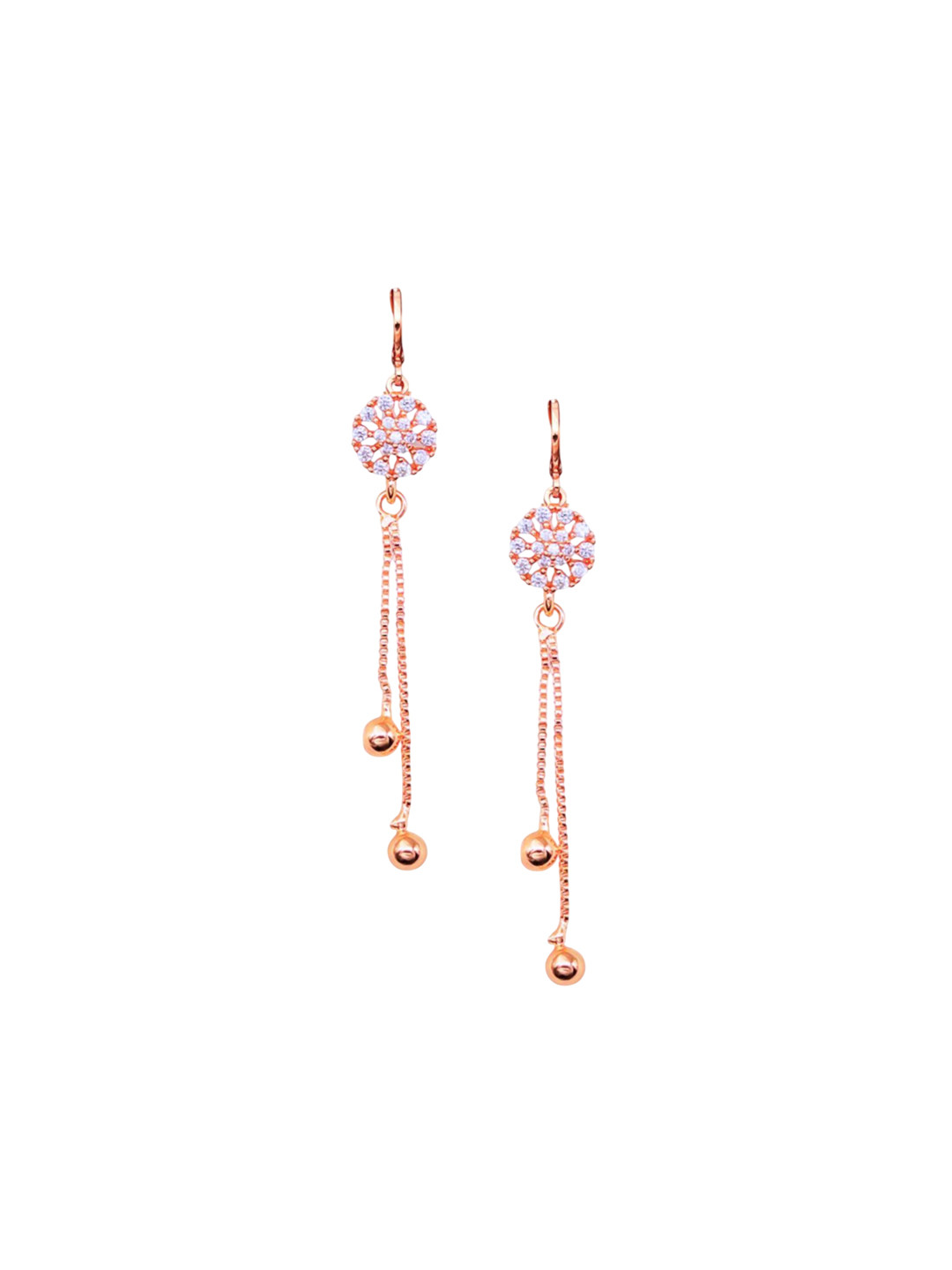 Nilu's Collection Rose Gold-Plated Contemporary Cubic Zirconia Drop Earrings