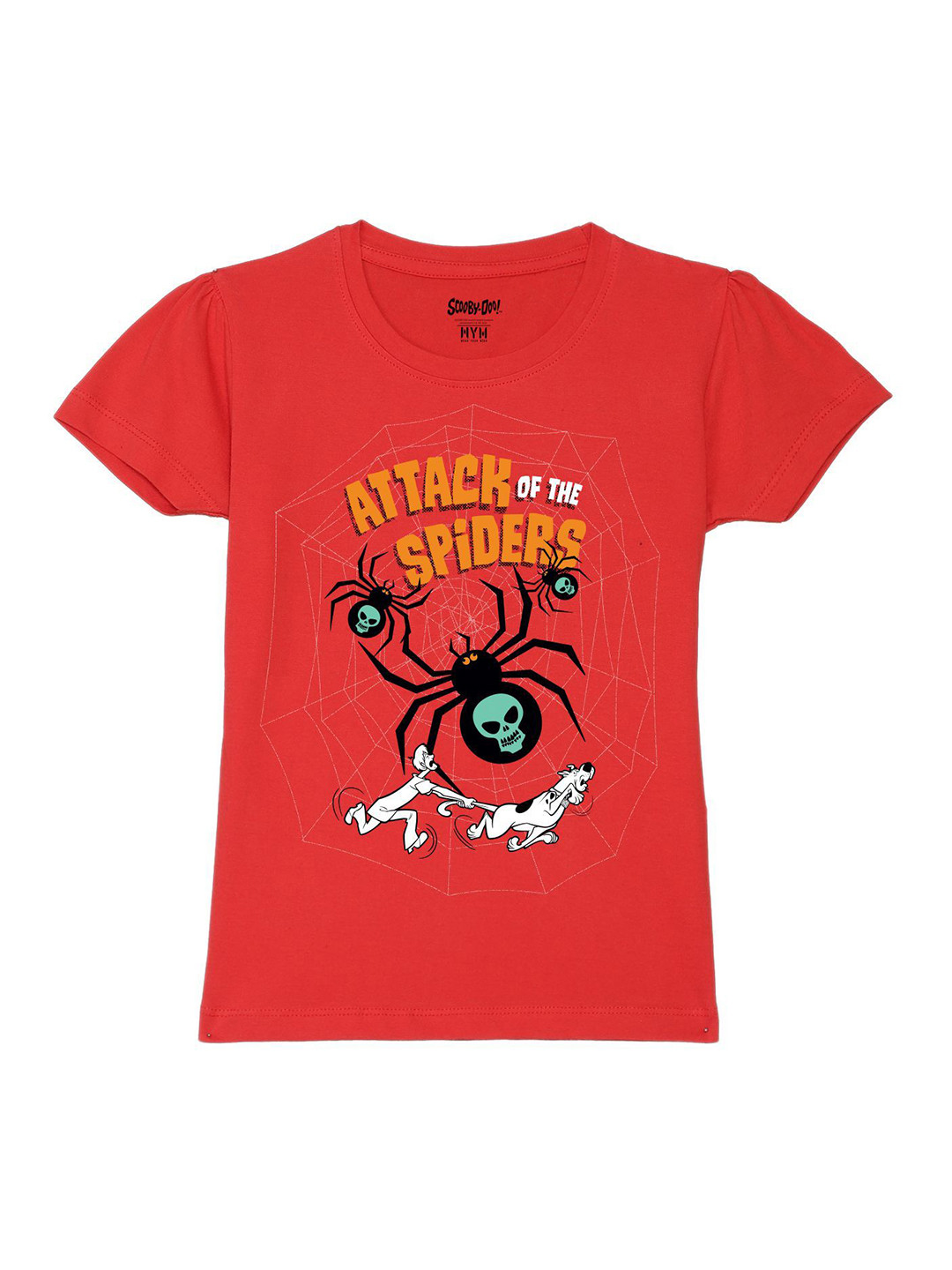 Wear Your Mind Girls Scooby-Doo Printed Puff Sleeves Pure Cotton T-shirt