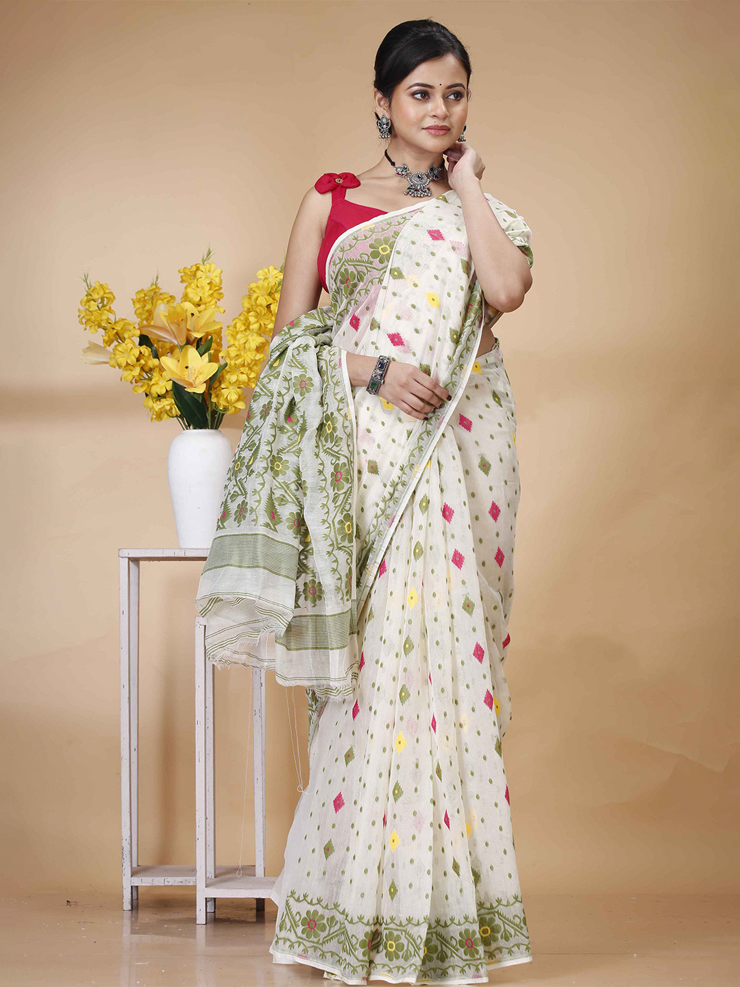 Ruuprekha Floral Organza Fusion Jamdani Saree