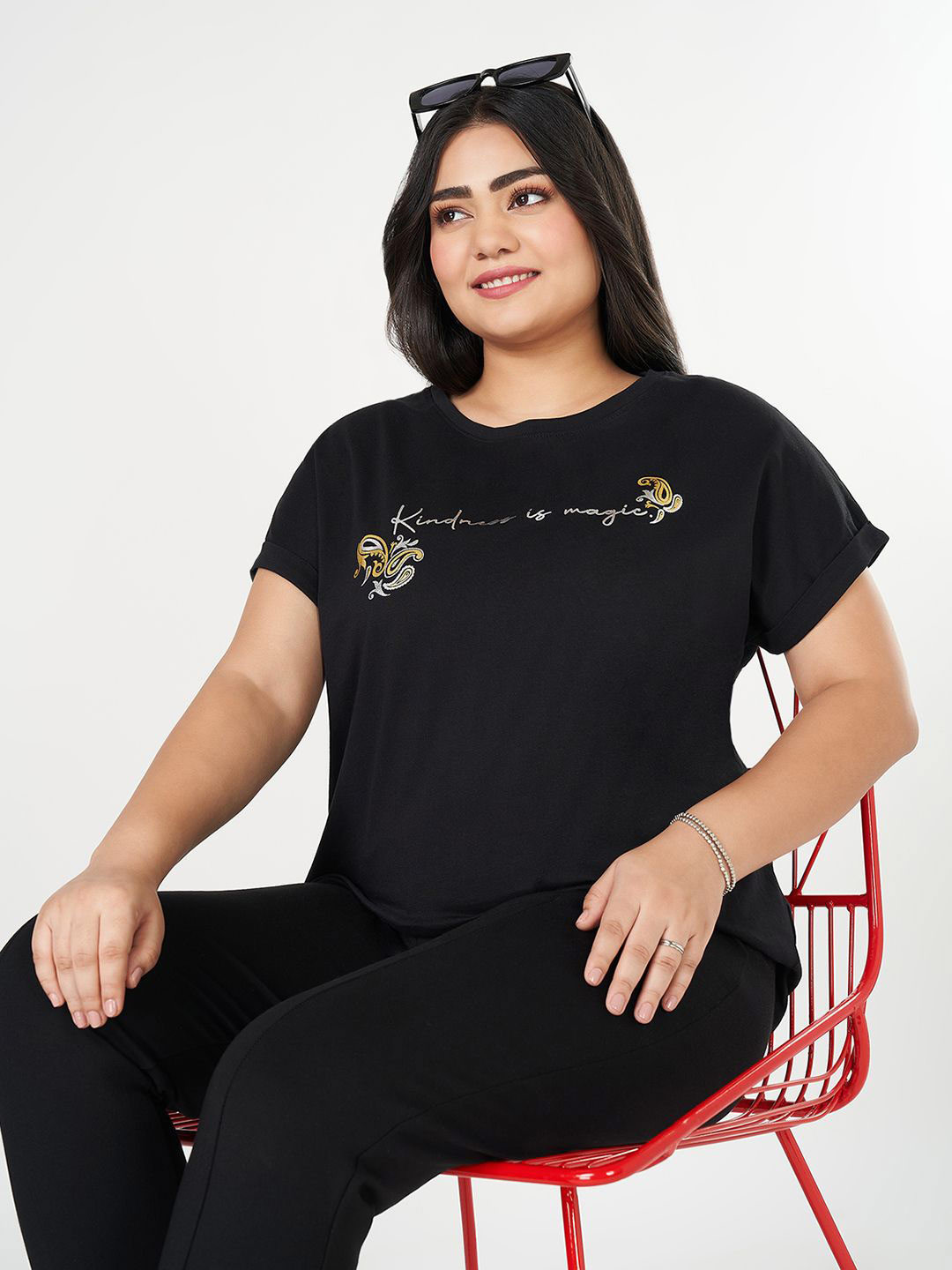 Honey Curvytude by Pantaloons Women Typography Printed Cotton Top