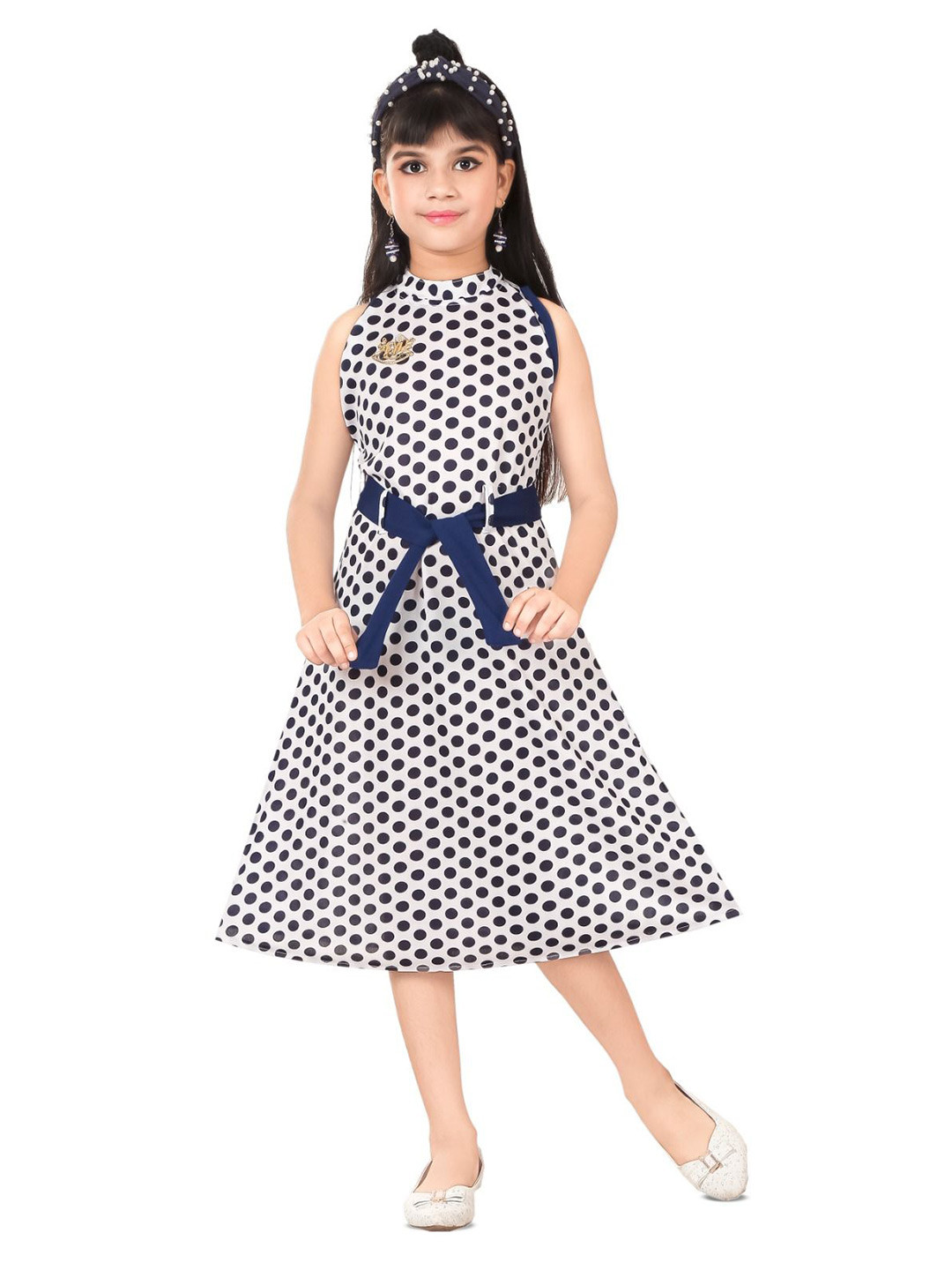 GUDWONE Girls Polka Dot Printed A-Line Dress