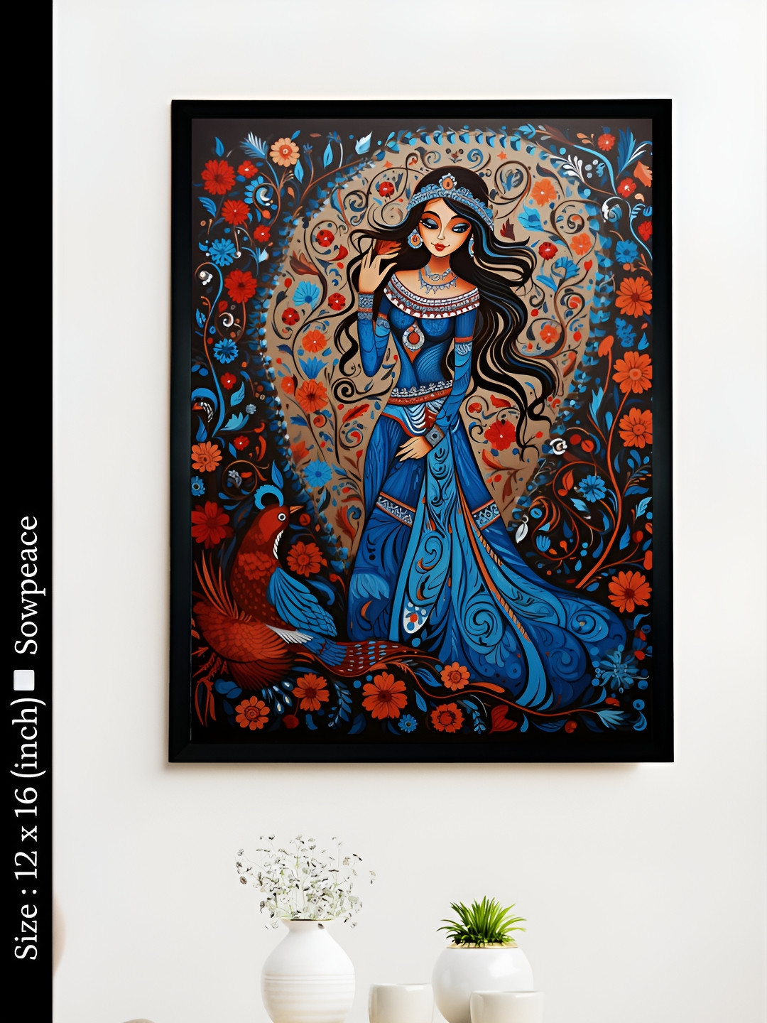 SOWPEACE Blue Girl Flower Canvas Wall Rectangle Paintings Wall Art -12 x 16 In