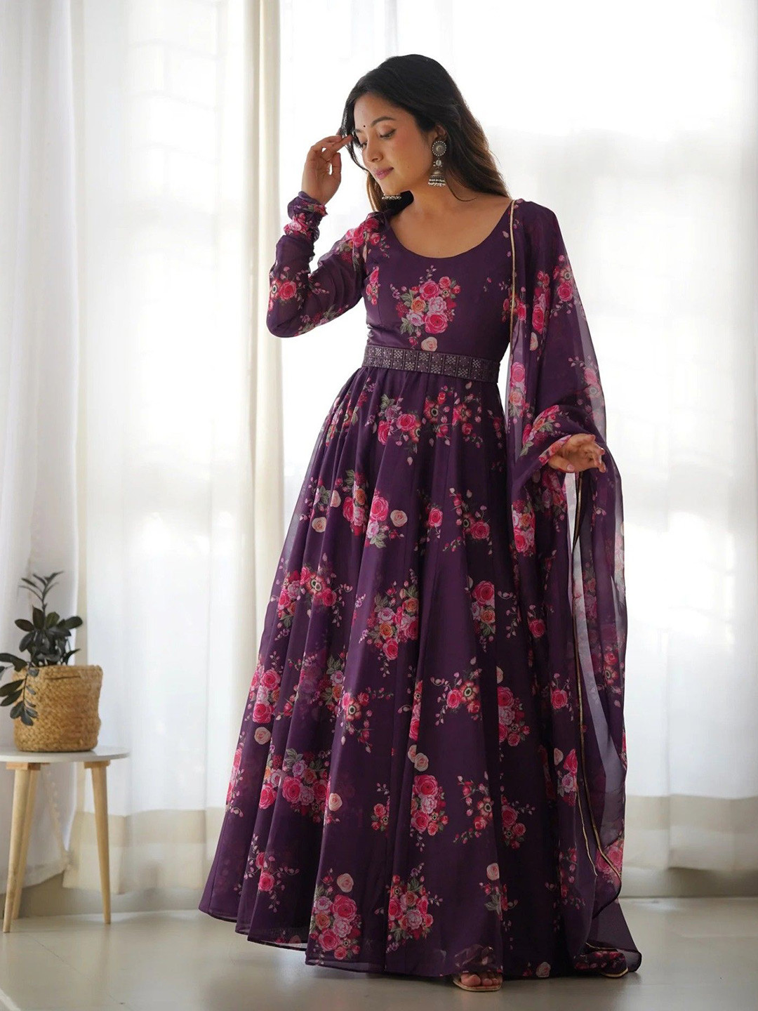 Krunal Raiyani Printed Fit & Flare Maxi Ethnic Dresses