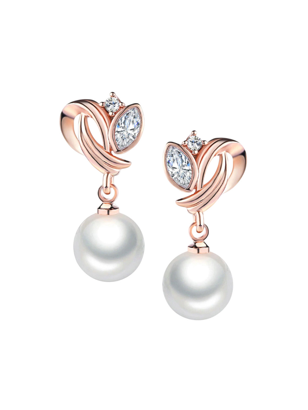 Nilu's Collection Rose Gold Plated Pearls Beaded Contemporary Stud Earrings