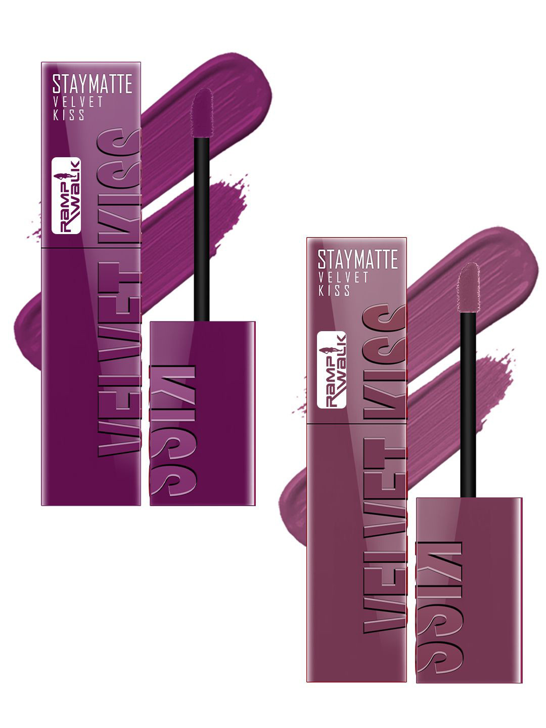 Ramp Walk Velvet Kiss Set Of 2 Liquid Lipstick - 3.5 ml Each - Wine - Dark Muave