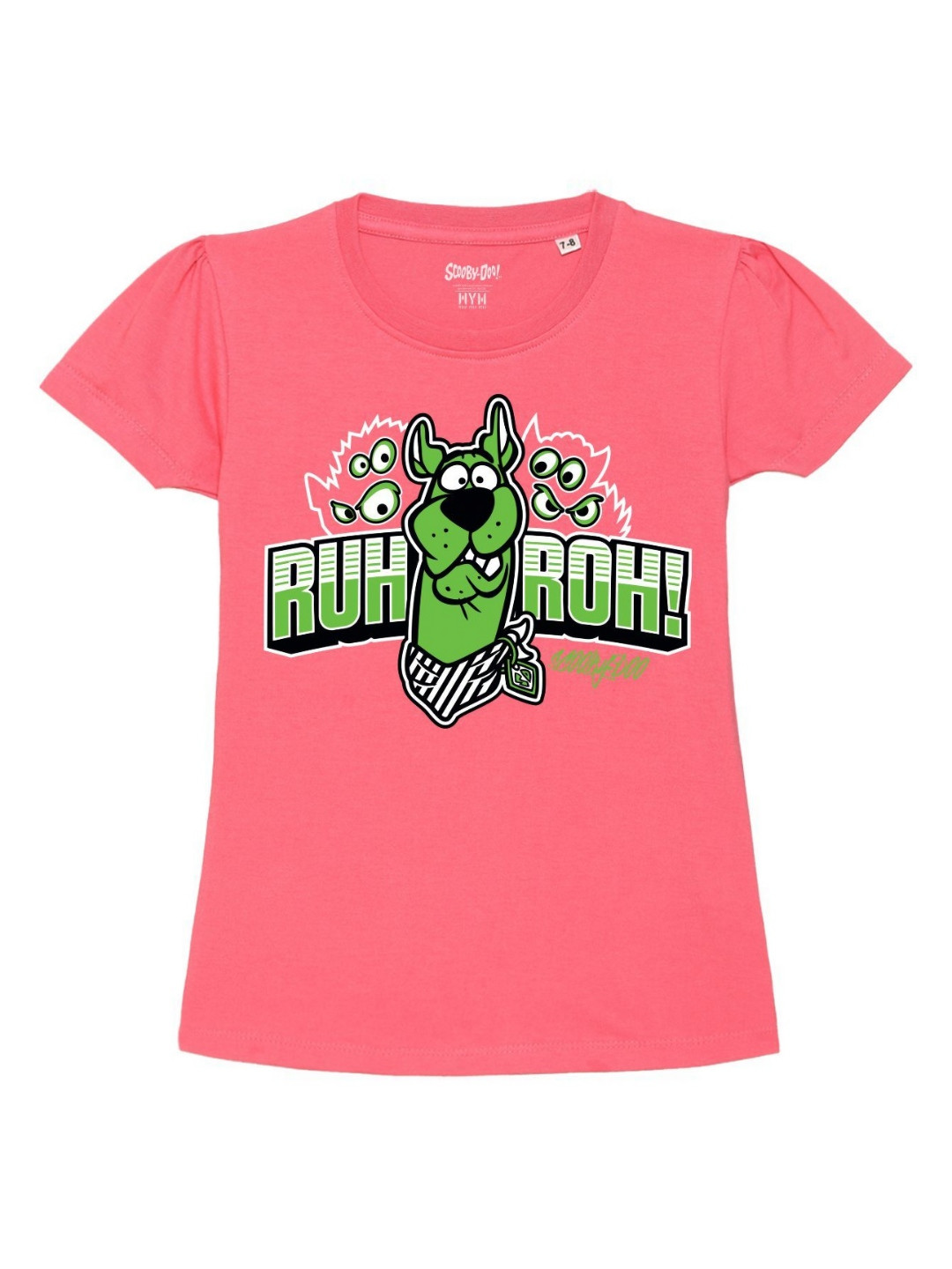 Wear Your Mind Girls Scooby-Doo Printed Puff Sleeves Pure Cotton T-shirt