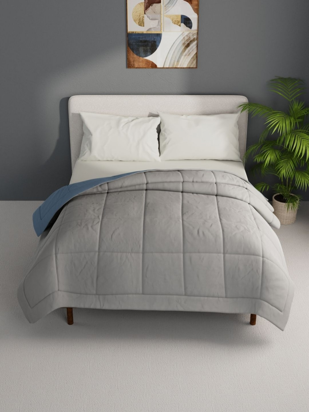 BIANCA Grey & Blue Microfiber AC Room Double Bed Comforter