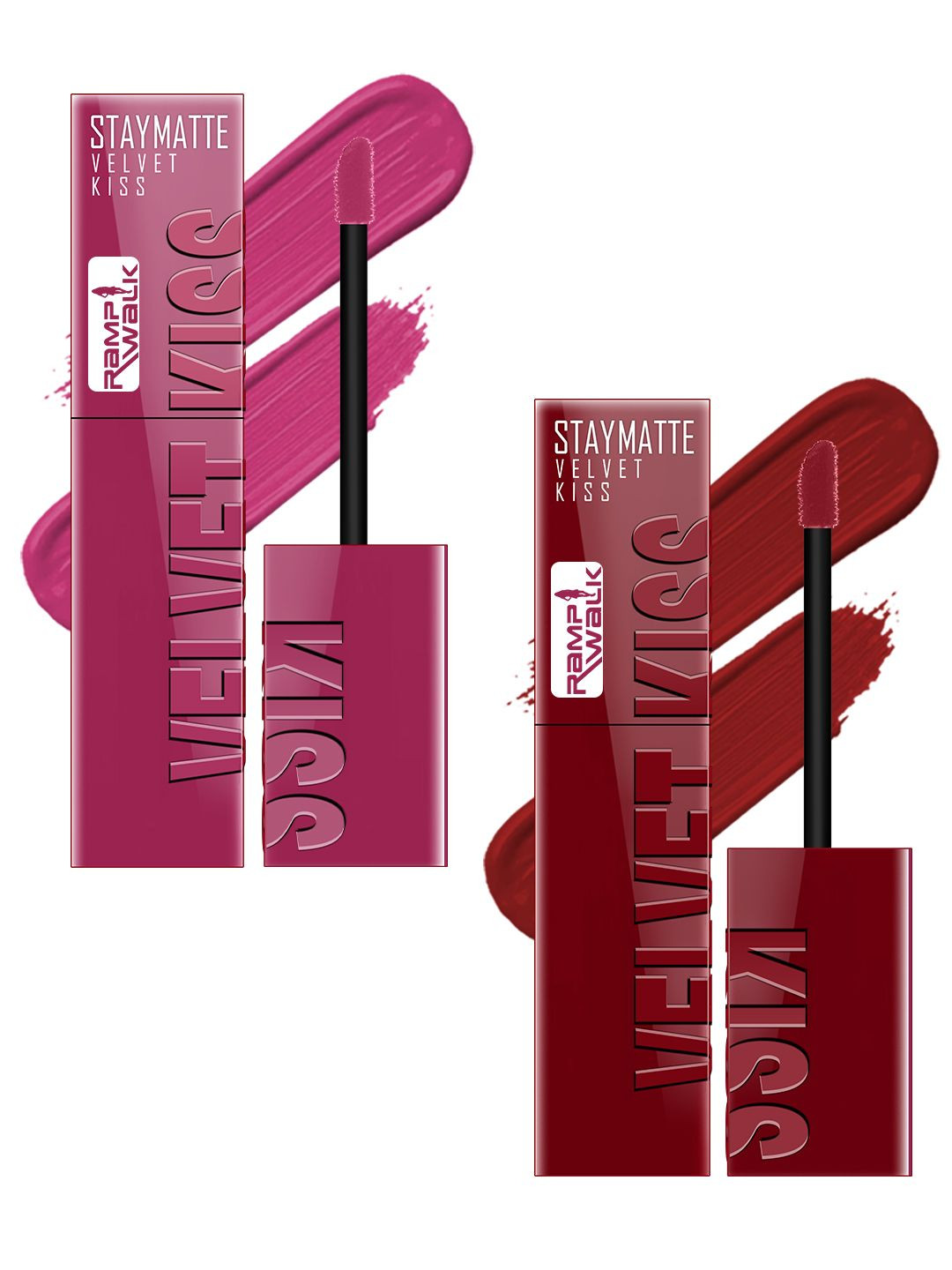 Ramp Walk Set Of 2 Velvet Kiss Lipstick - 3.5 ml Each -Dark Pink 08 - Bright Maroon 09