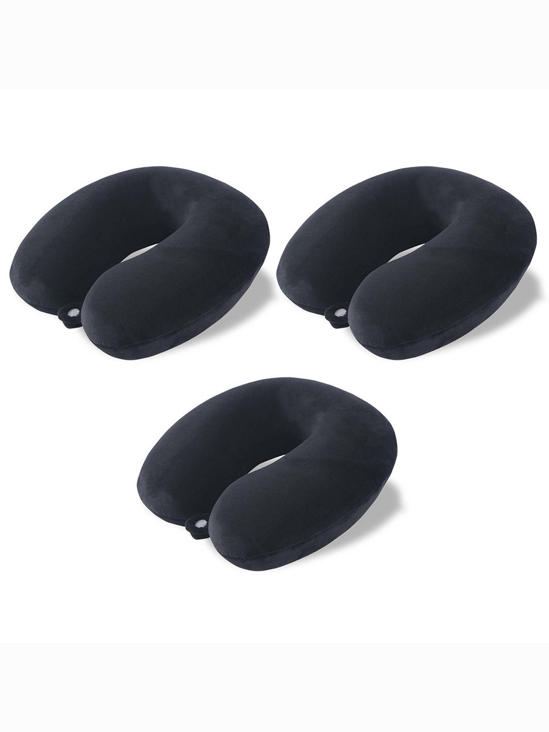 Kuber Industries Black Solid Cotton Inflatable Set of 3 Firm Memory Foam Travel Pillow-13 x 24 x 28 cm