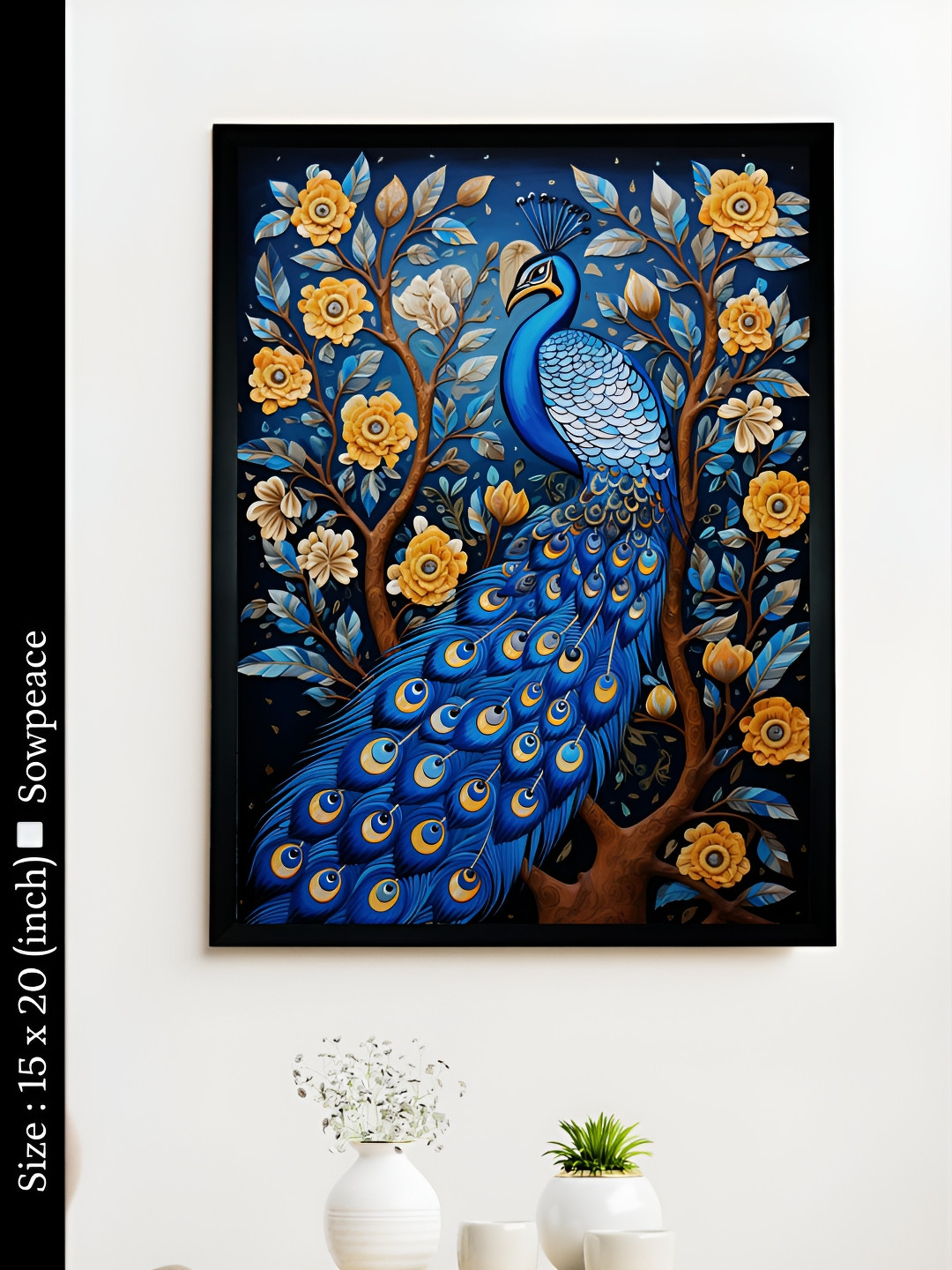 SOWPEACE Blue & Yellow 1 Piece Canvas Birds and Animals Wall Paintings