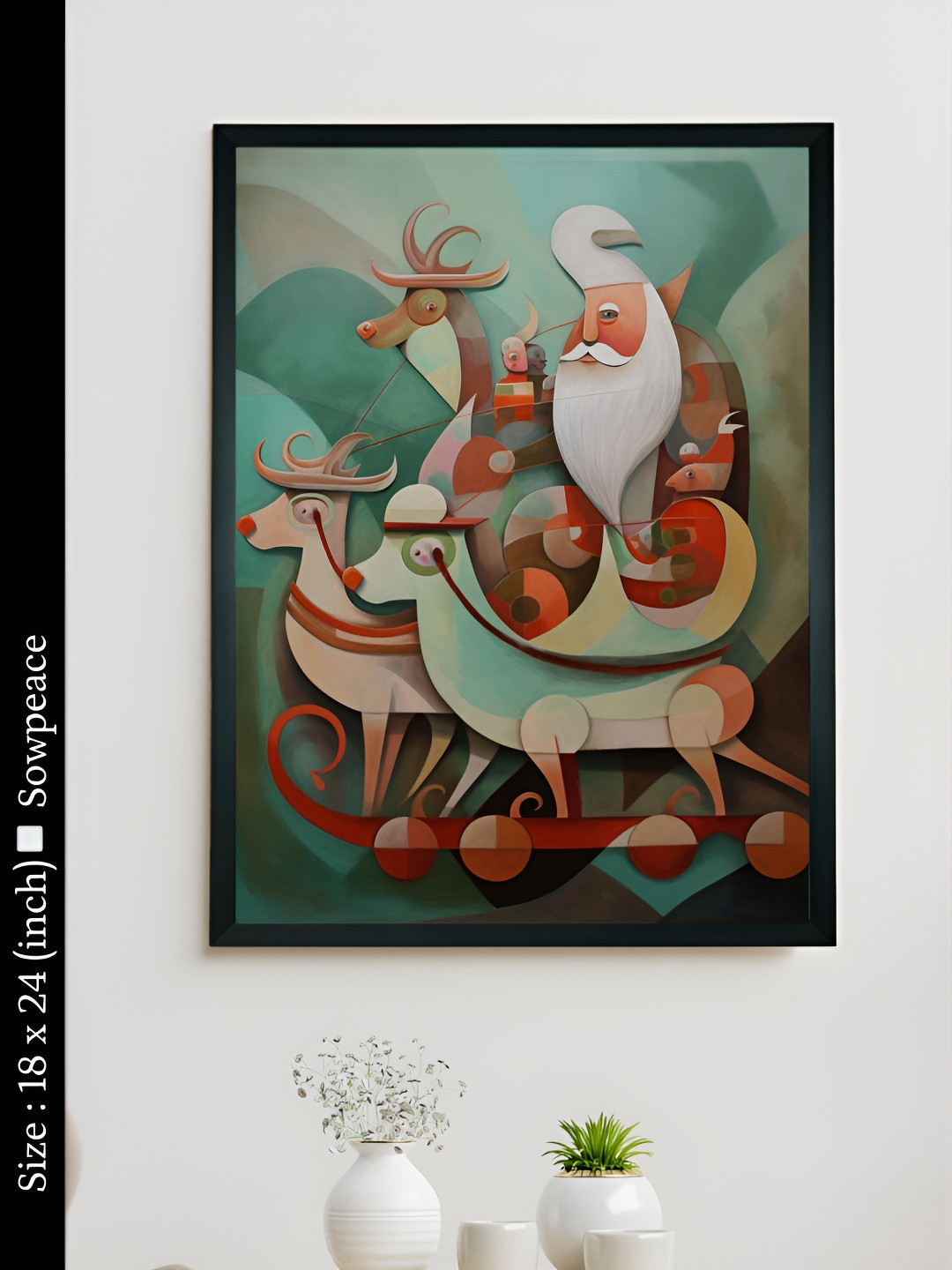 SOWPEACE Santa with Reindeer Canvas Wall Rectangle Photographs Wall Art-7.1 x 9.4In