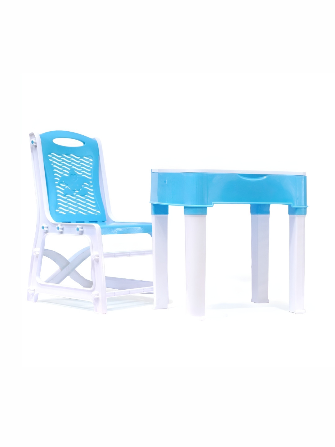 Aditi Toys Kids White & Sky Blue Sturdy Study Table & Foldable Chair