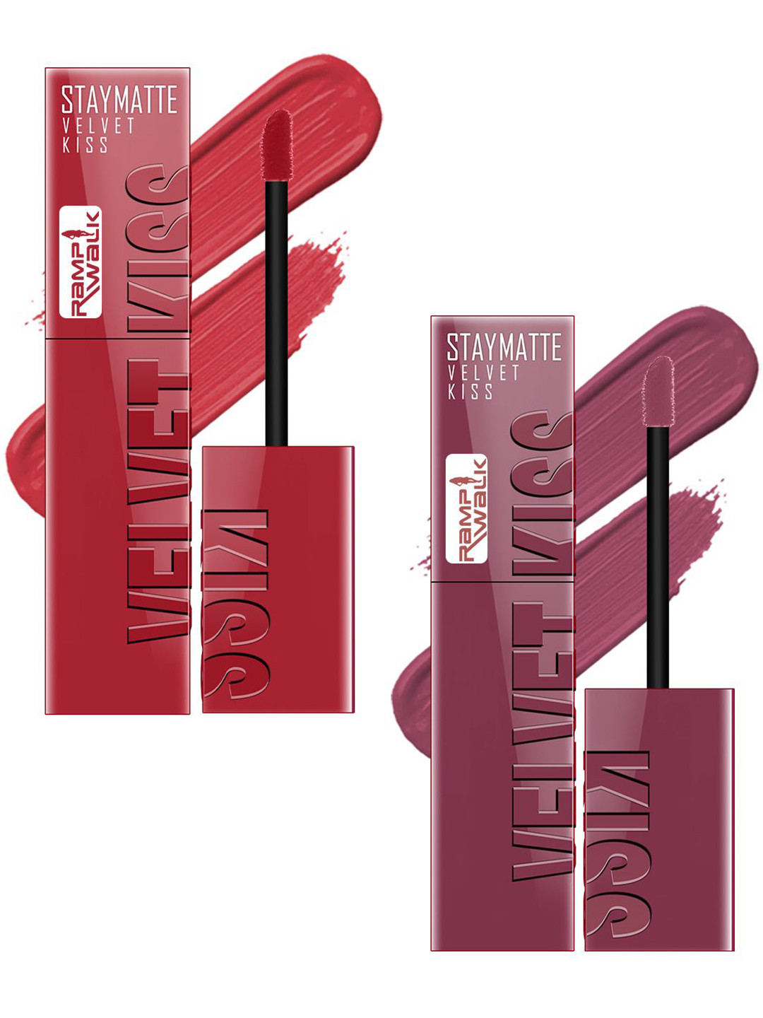 Ramp Walk Set Of 2 Velvet Kiss Liquid Lipstick - 3.5 ml Each -Matte Red 01-Light Mauve 04