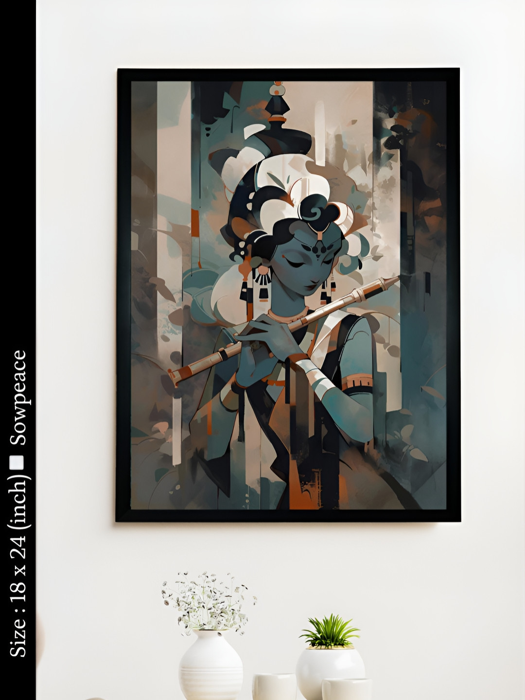 SOWPEACE Krishna With Flute Canvas Wall Rectangle Paintings Wall Art - 24 x 18 In