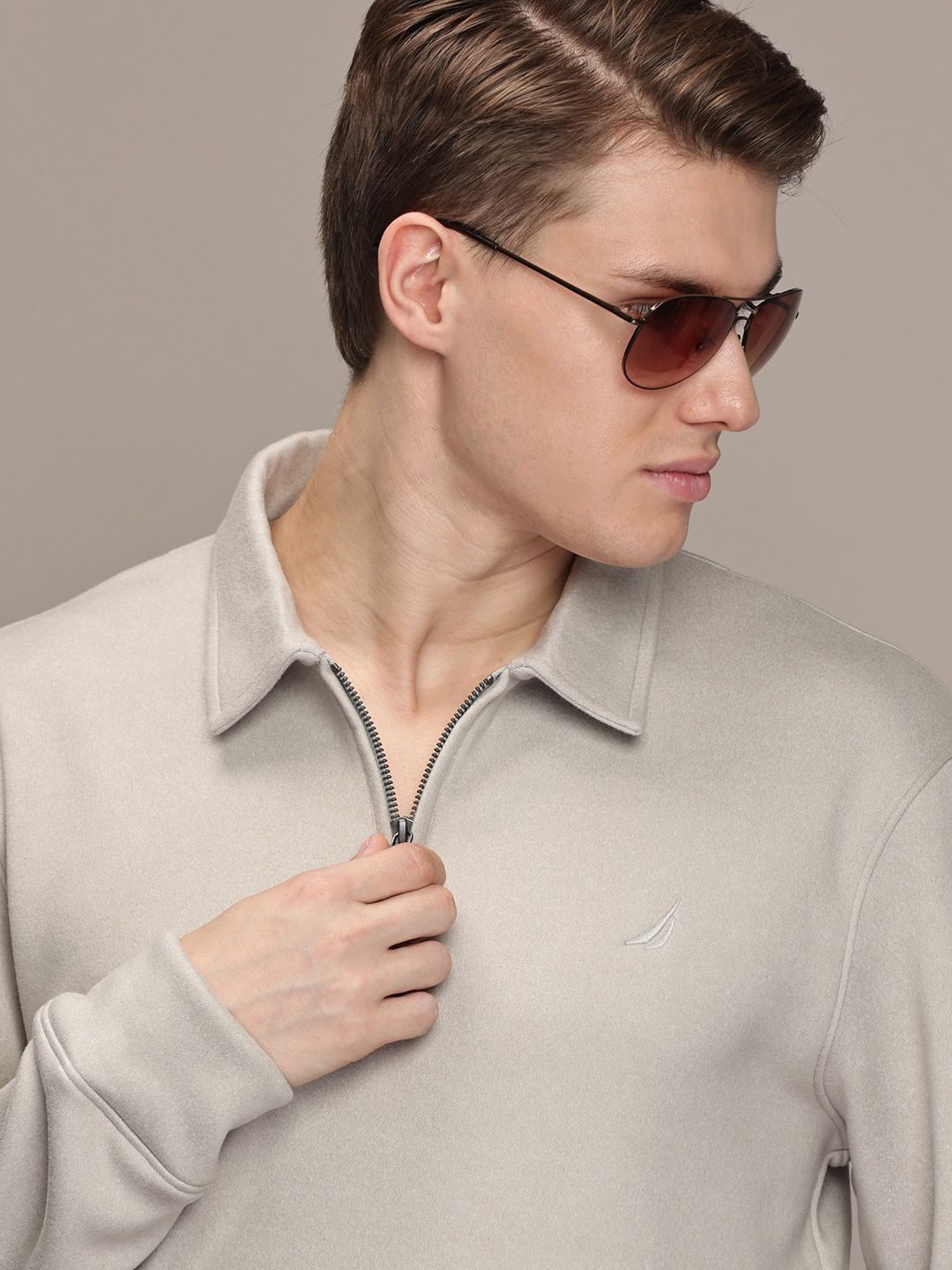 Nautica Men Shirt Collar Pullover Sweatshirt