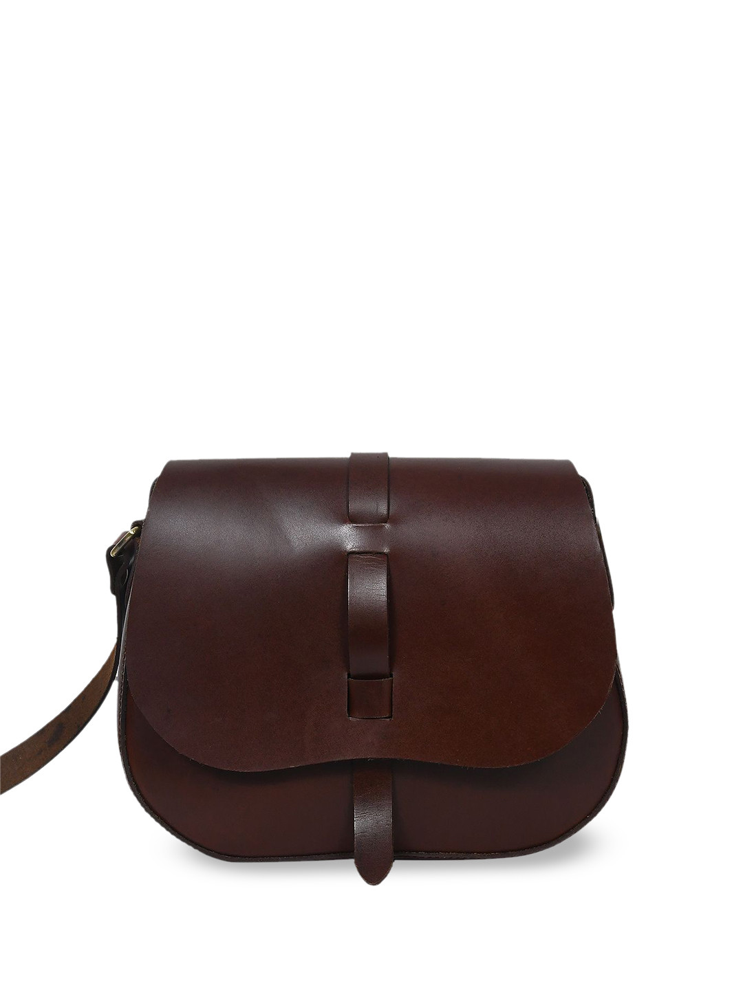 Celtic Brown Leather Structured Sling Bag Sleek Design with Button Closure