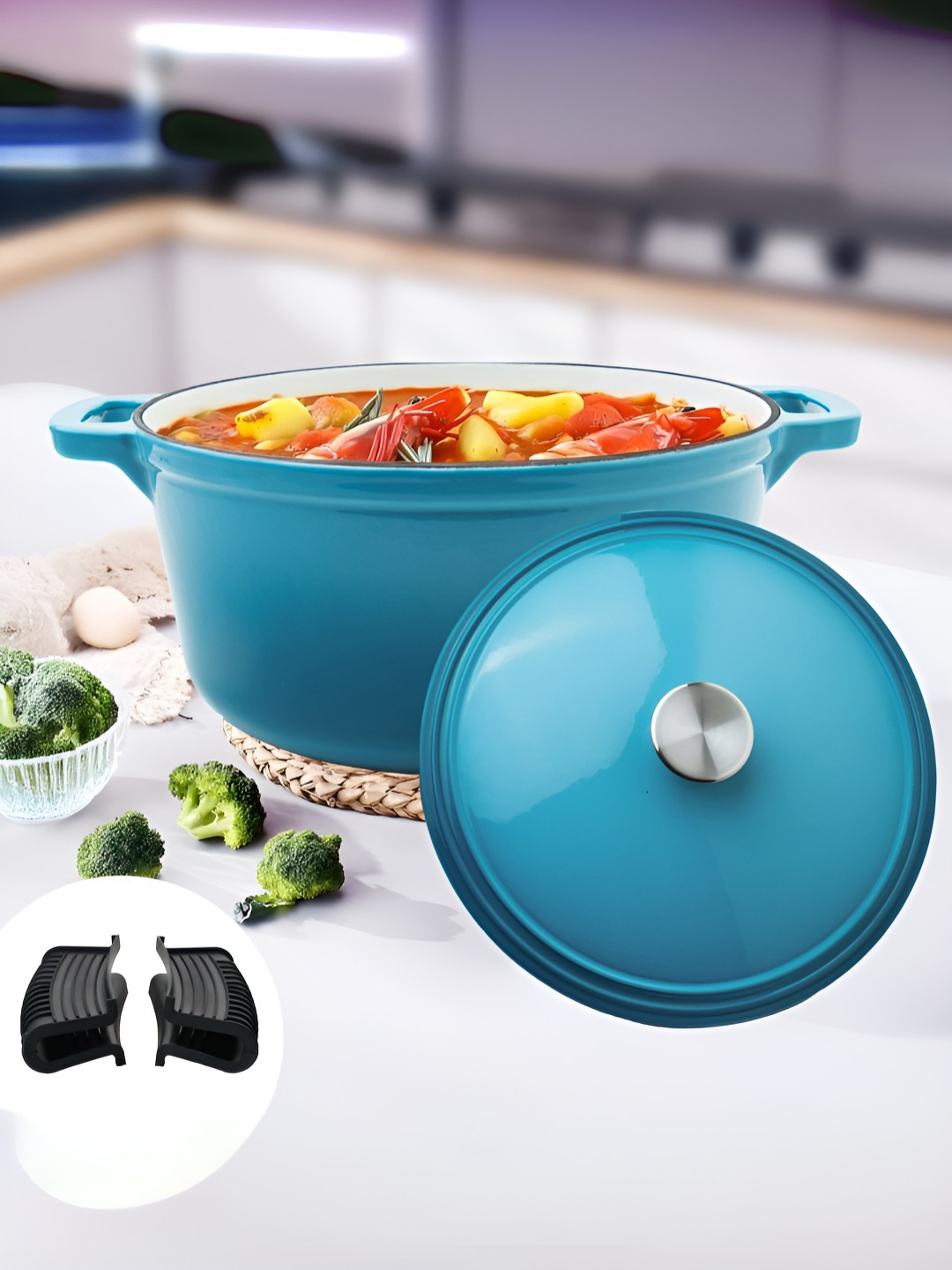 The Better Home Blue Cast Iron Cook and Serve Casserole 5L
