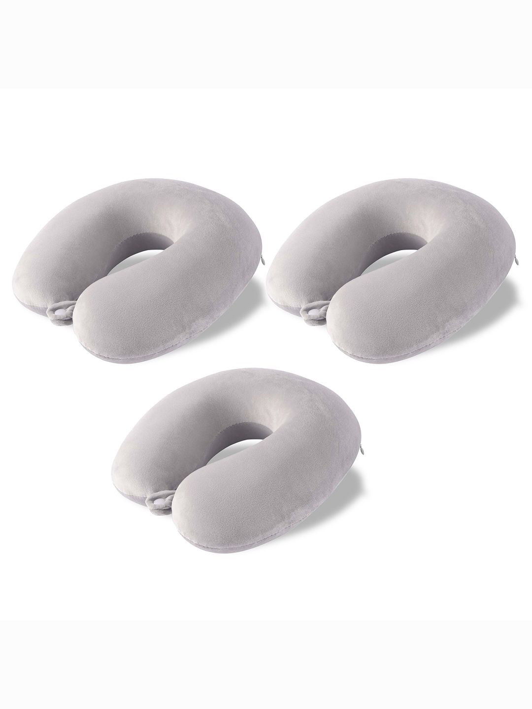 Kuber Industries Grey 3 Pieces U-Shaped Memory Foam Filled Cotton Travel Pillows