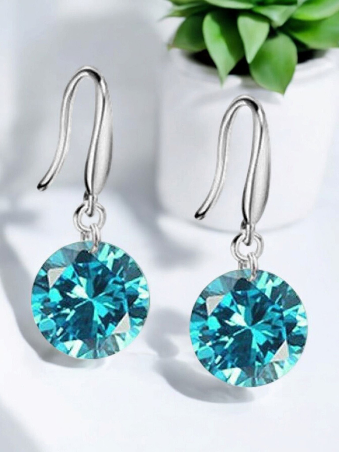 Nilu's Collection Silver-Plated CZ & Crystal Stone Studded Light Weight Drop Earrings