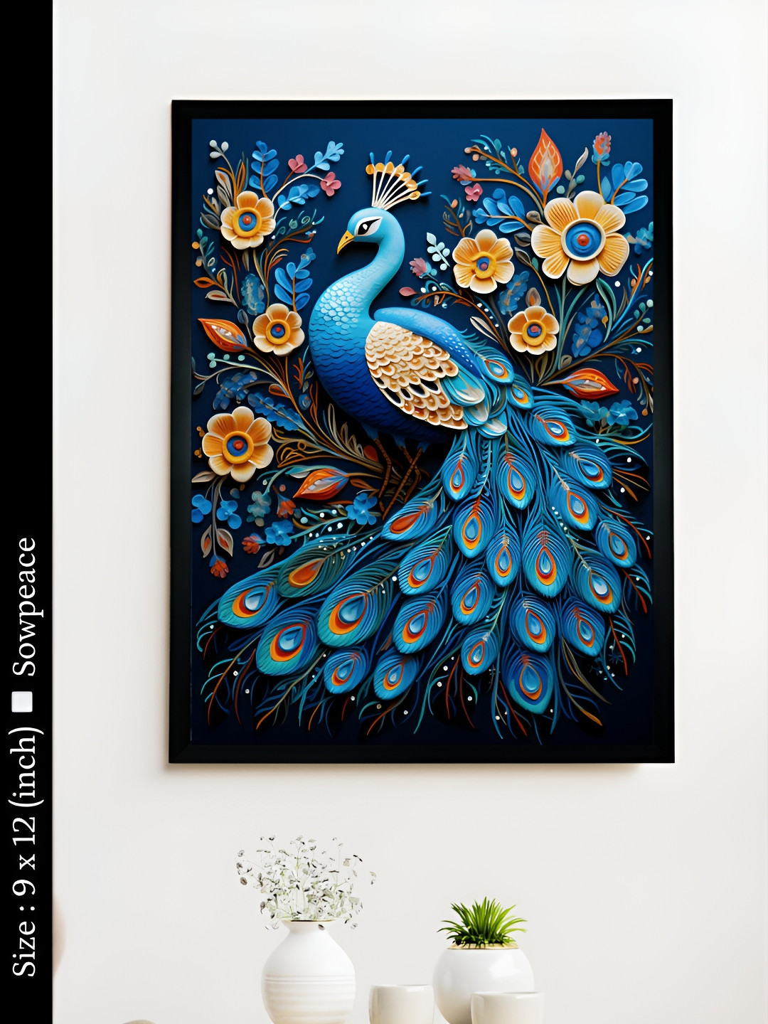 SOWPEACE Artisan Peacock Bloom Canvas Wall Rectangle Paintings Wall Art