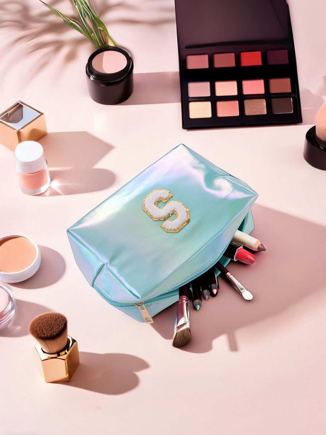 Tinker Squad Teens Girls Initial S Reflect Blue Cosmetic Pouch Organizer Travel Accessory