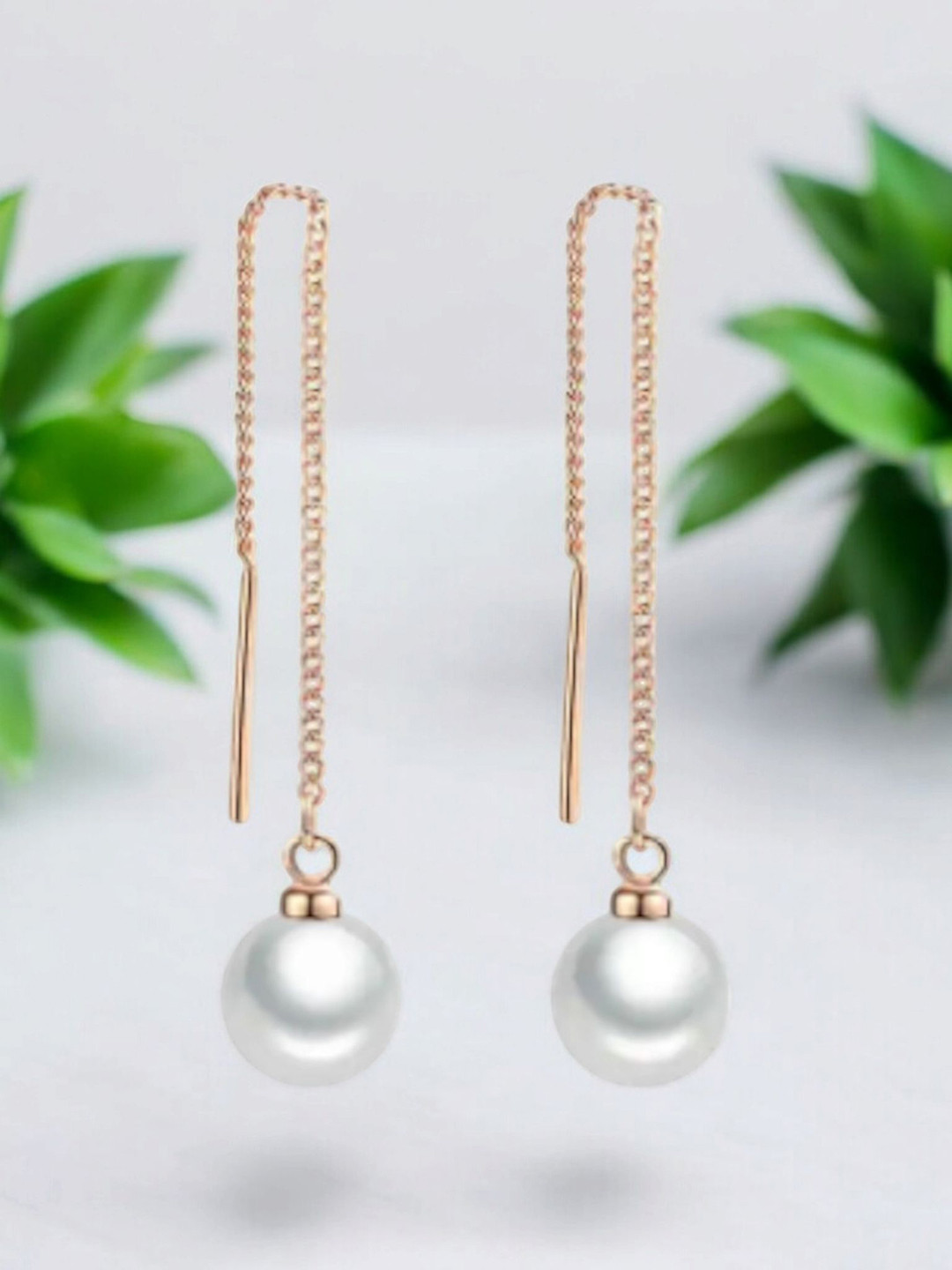 Nilu's Collection Silver-Plated Light Weight Pearl Tassel Long Drop Earrings