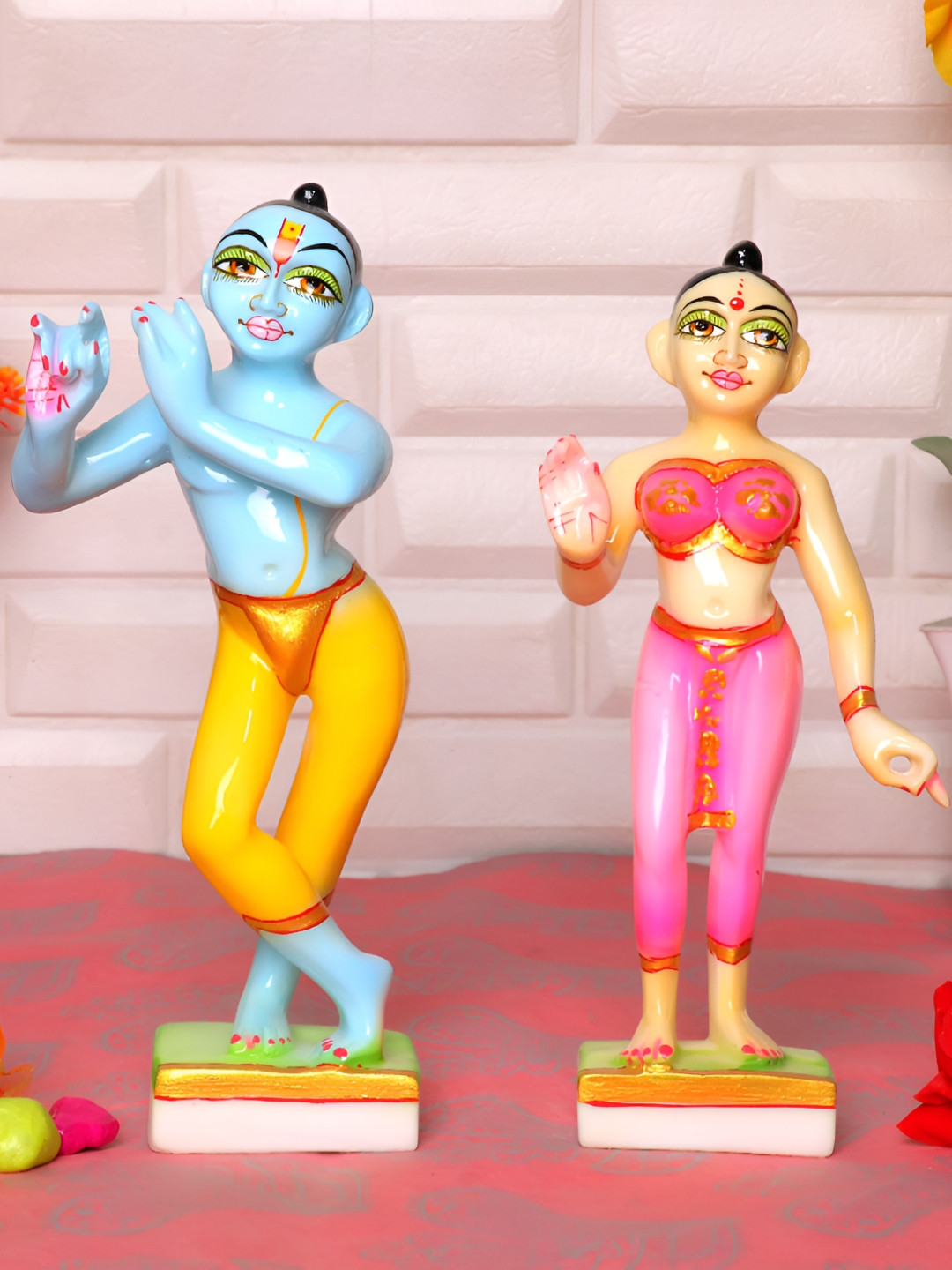 GW CREATIONS Radha Krishna White Marble Matte Prayer Room Set of 2 Large Showpieces - 2 Inches
