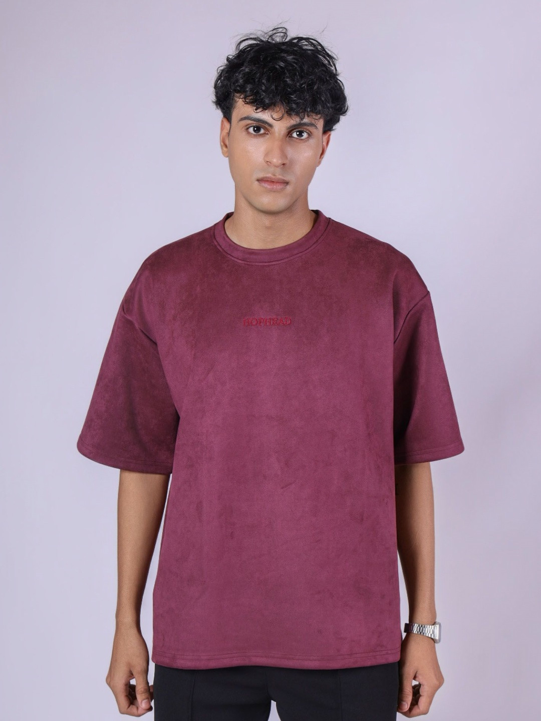 Hop Head Tyrian Purple Embroidered Suede T-Shirt