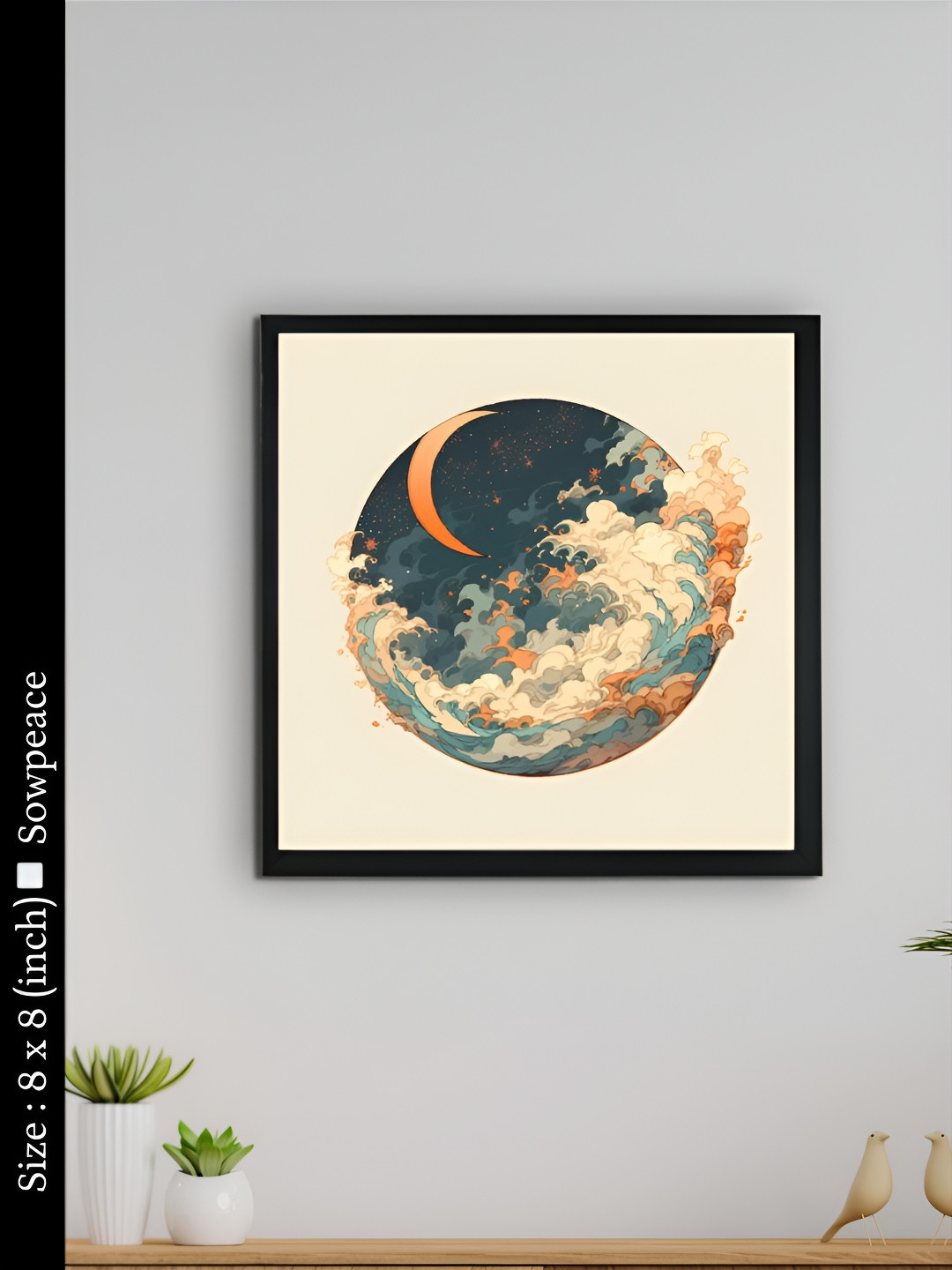 SOWPEACE Moon Over Earth Canvas Wall Square Photographs Wall Art -8 x 8 In